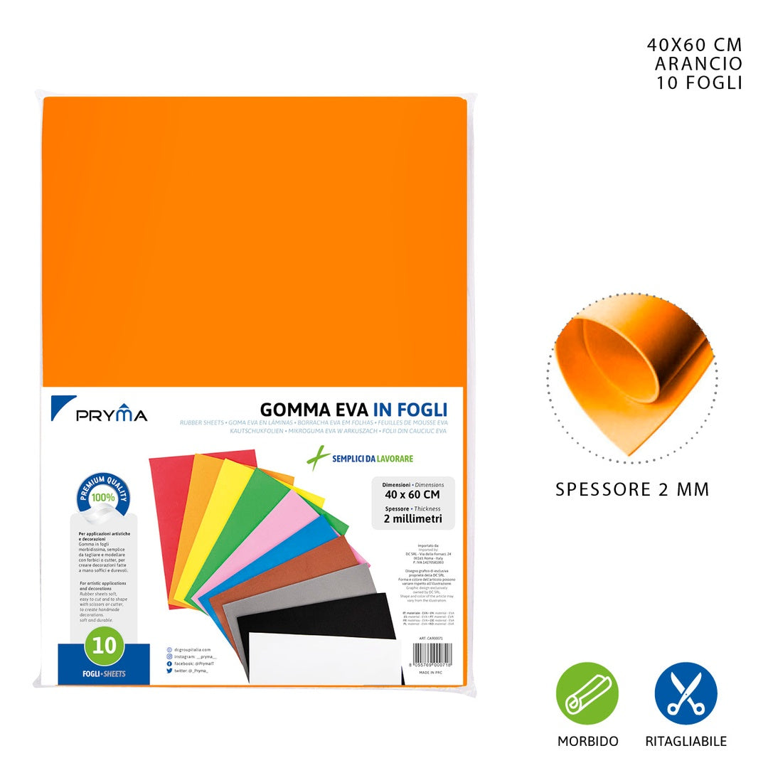[2 PZ] Pryma Foglio Gomma Eva 40X60Cm 2Mm Arancio