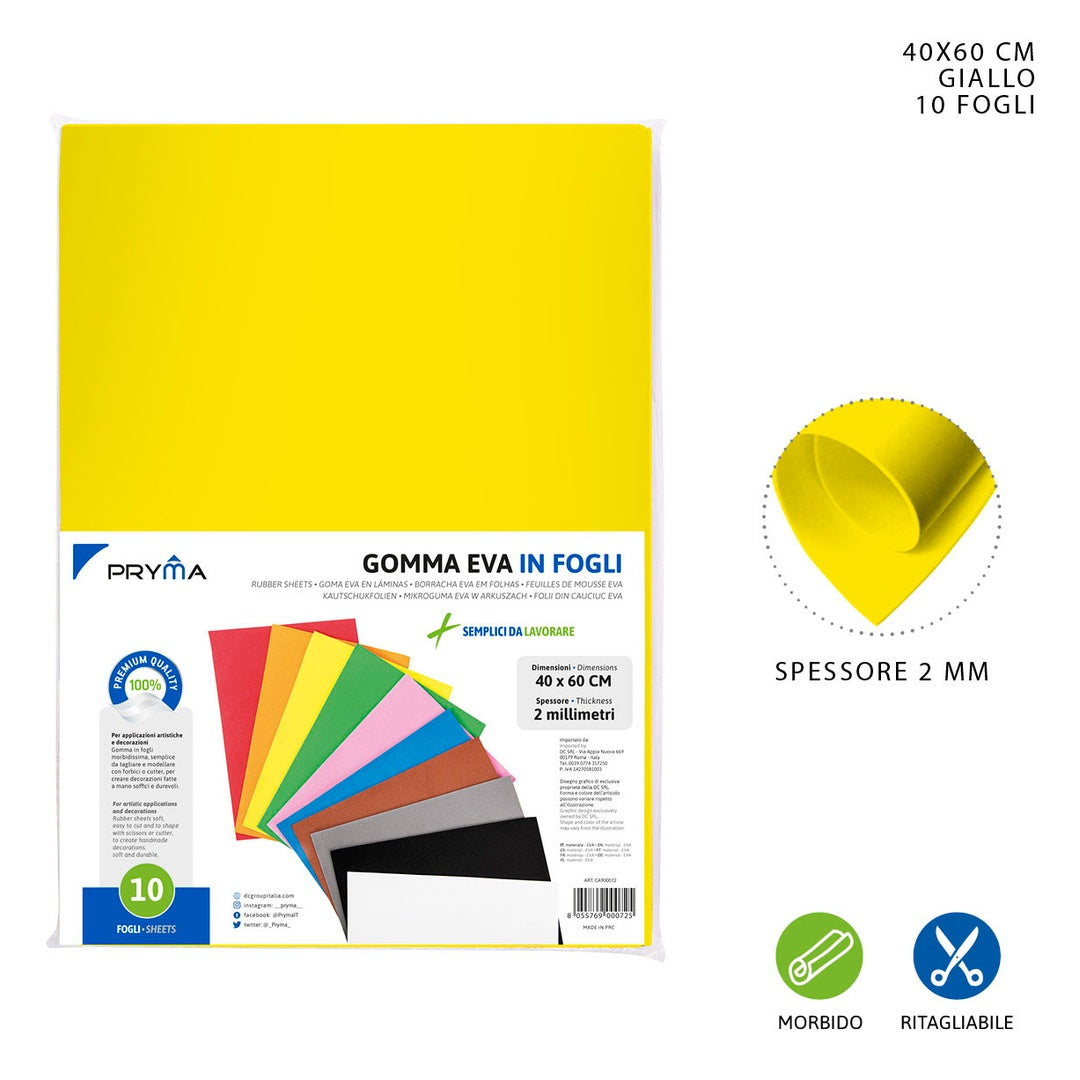 [2 PZ] Pryma Foglio Gomma Eva 40X60Cm 2Mm Giallo