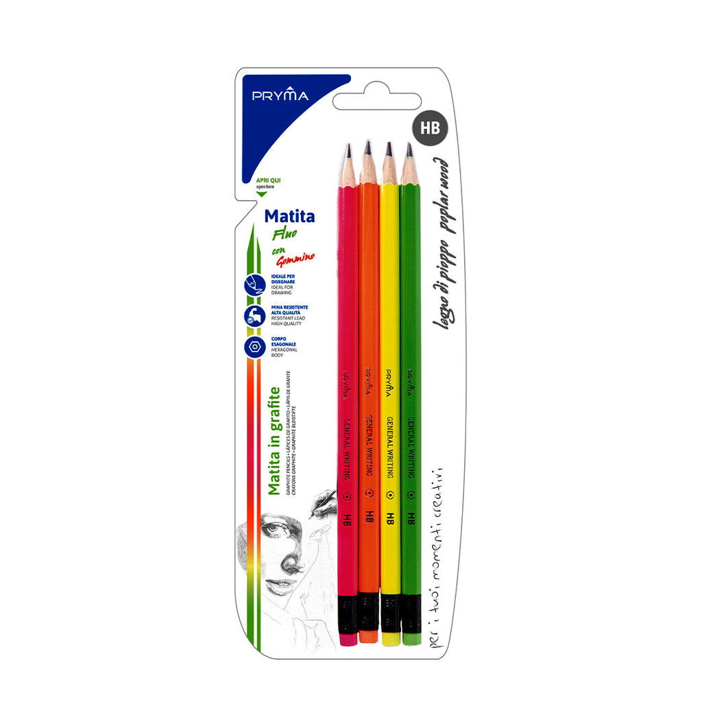 Matita Grafite Con Gomma Hb 4Pz Fluo