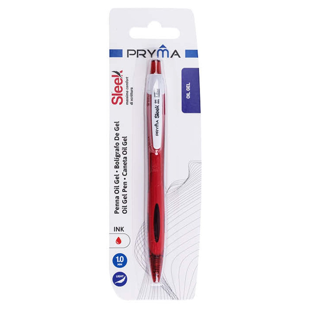 Pryma Penna Oil Gel Sleek a Scatto, Punta Media 1 Mm – Penna Scorrevole ad Alta Durata per Scrittura Fluida (Rosso)