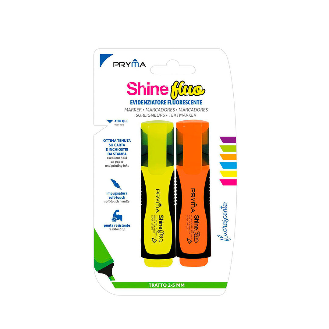 Evidenziatore Shine Punta Scalpello 2/5Mm 2Pz Fluo