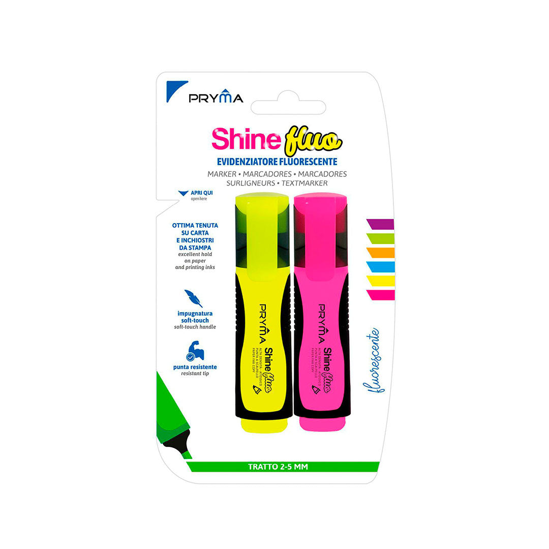 Evidenziatore Shine Punta Scalpello 2/5Mm 2Pz Fluo