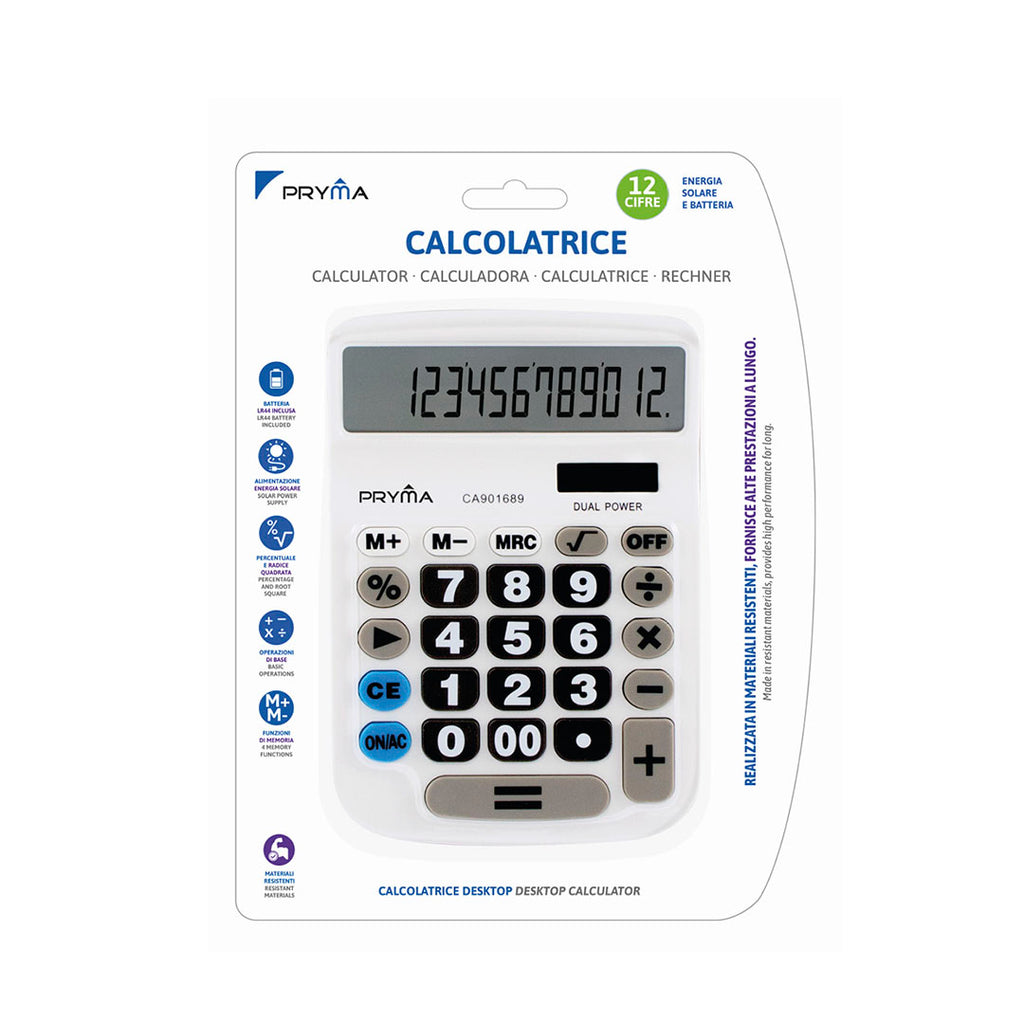 Calcolatrice 12 Cifre 192x130x30Mm Bianco