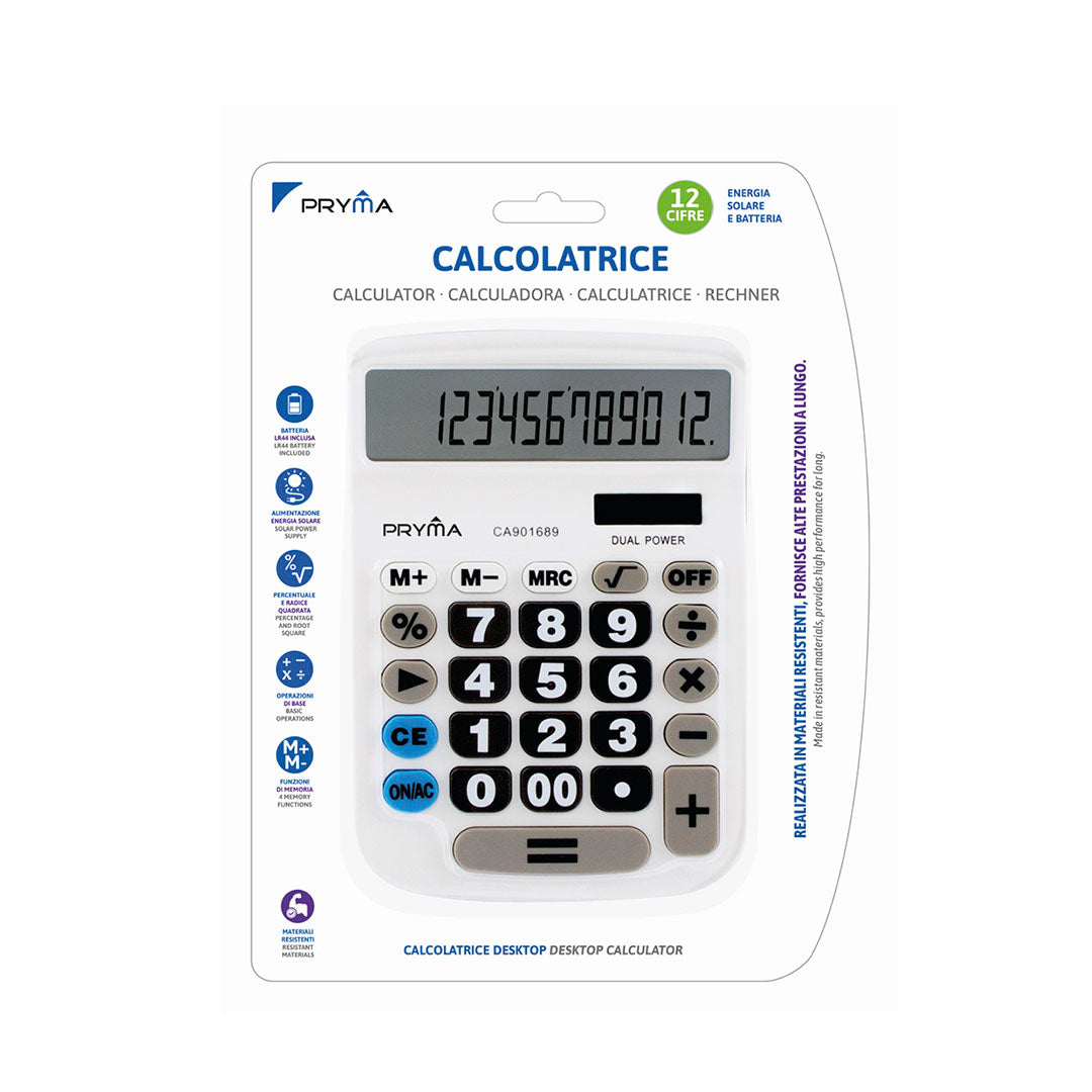 Calcolatrice 12 Cifre 192x130x30Mm Bianco