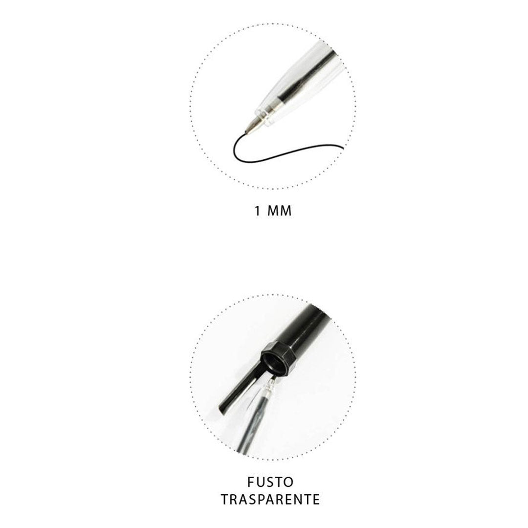 Penna A Sfera Handy | 1 Mm - 12 Pezzi (Nero, Blu, Rosso)