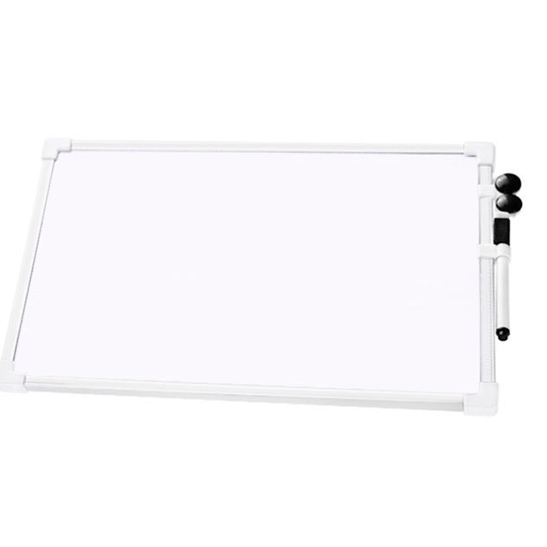 Pryma Lavagna Bianca Magnetica con Cornice in Alluminio – Mini Whiteboard da Parete o Appoggio con Pennarello Magnetico e 2 Cancellini (25x35 Cm)