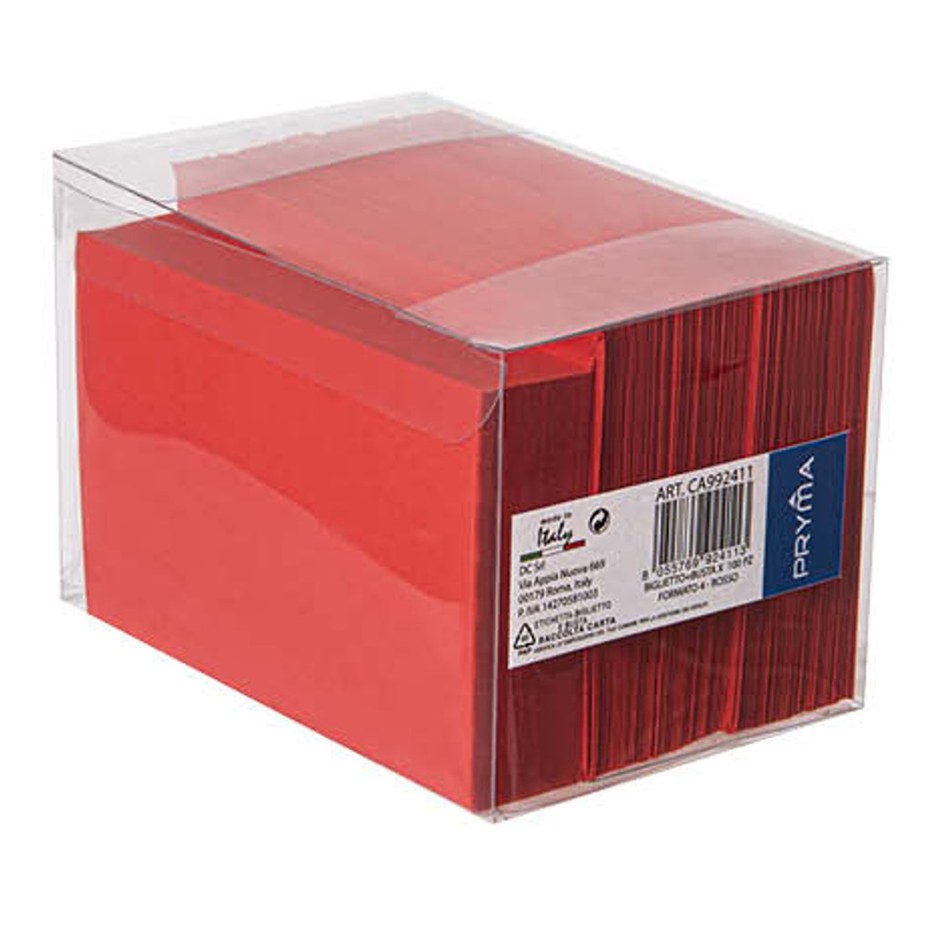Pryma Biglietti con Busta – Colore Rosso – Confezione da 100 Pezzi – Carta di Qualità per Inviti, Auguri e Messaggi (Formato 4 – 11 x 7 cm, Centimetri)