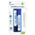 Pryma Cancellino per Lavagna Bianca 14x5 Cm + 2 Pennarelli Cancellabili (Blu e Nero) – Set Accessori Cancelleria Ufficio, Scuola, Casa