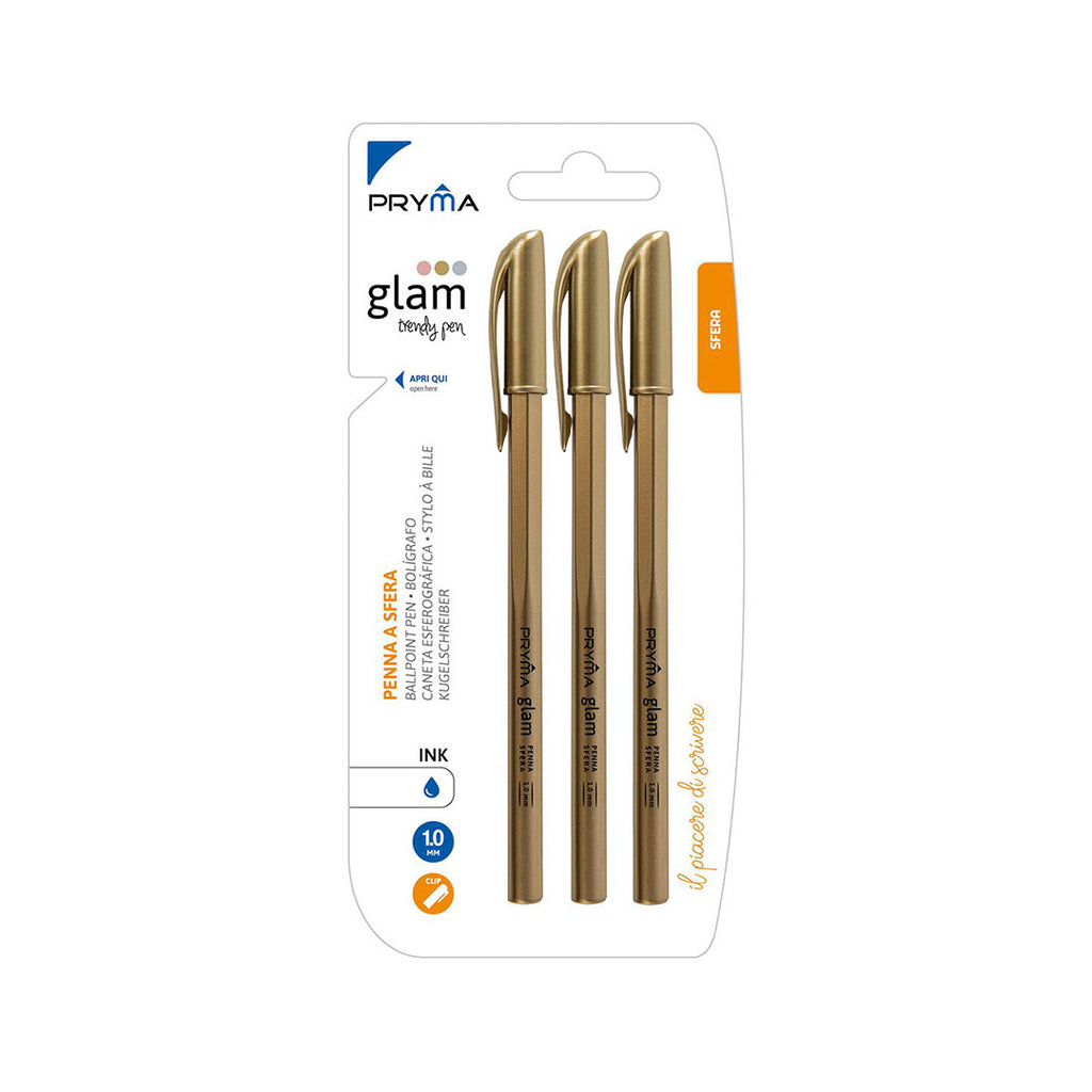 Penna Sfera Glam Oro 3Pz Blu