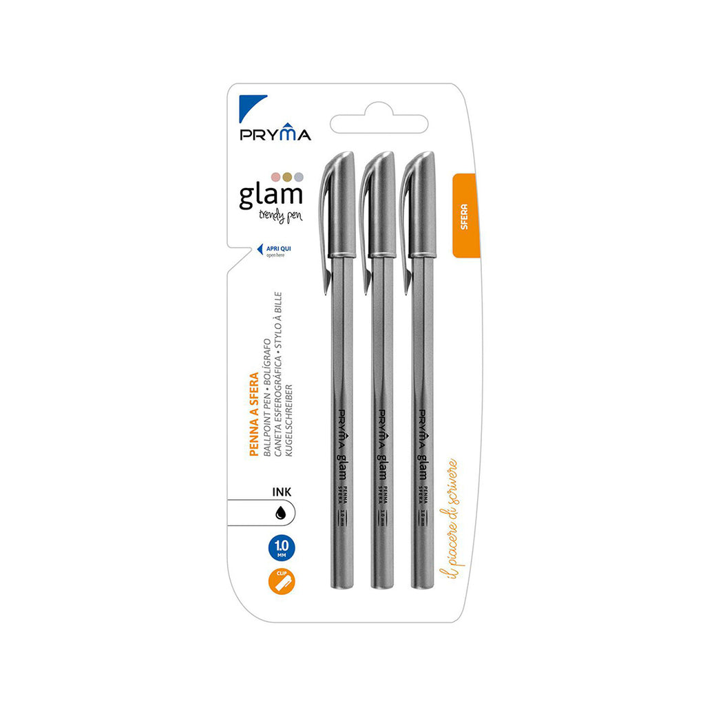 Penna Sfera Glam Argento 3Pz Nero