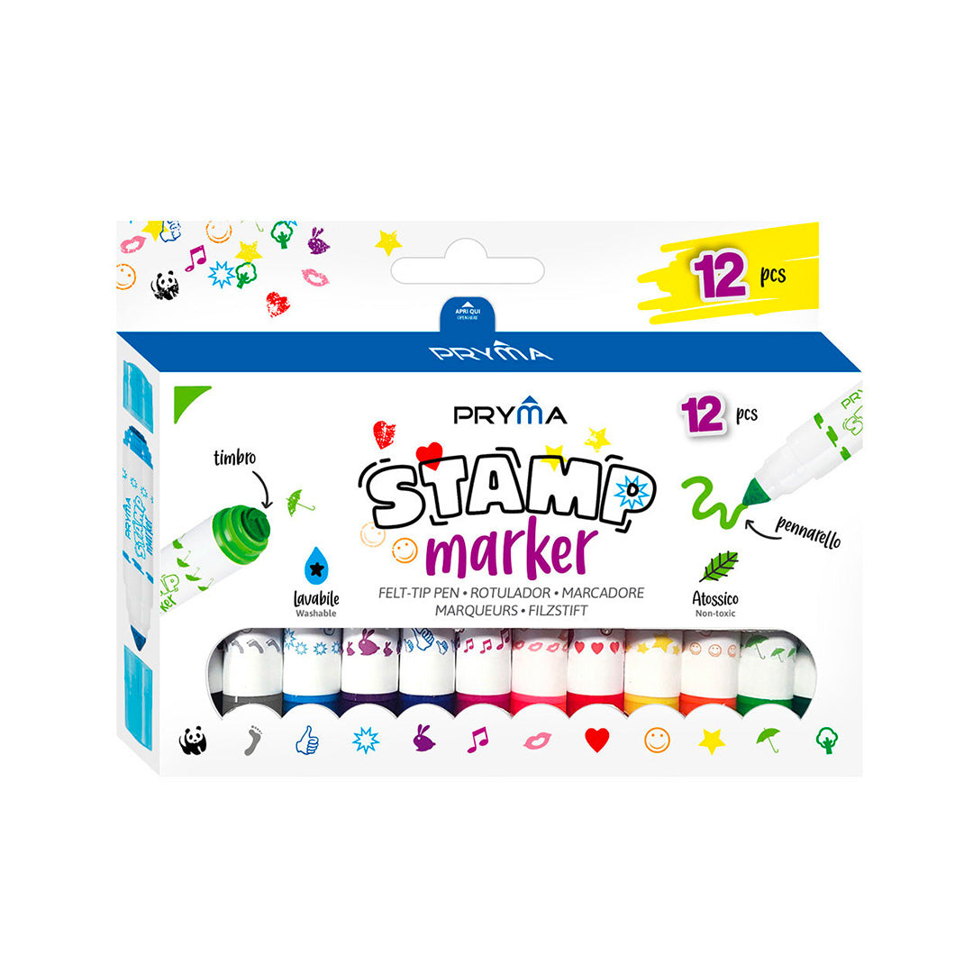 "Stamp Marker" Pennarelli Con Timbri Assortiti | 12 Colori