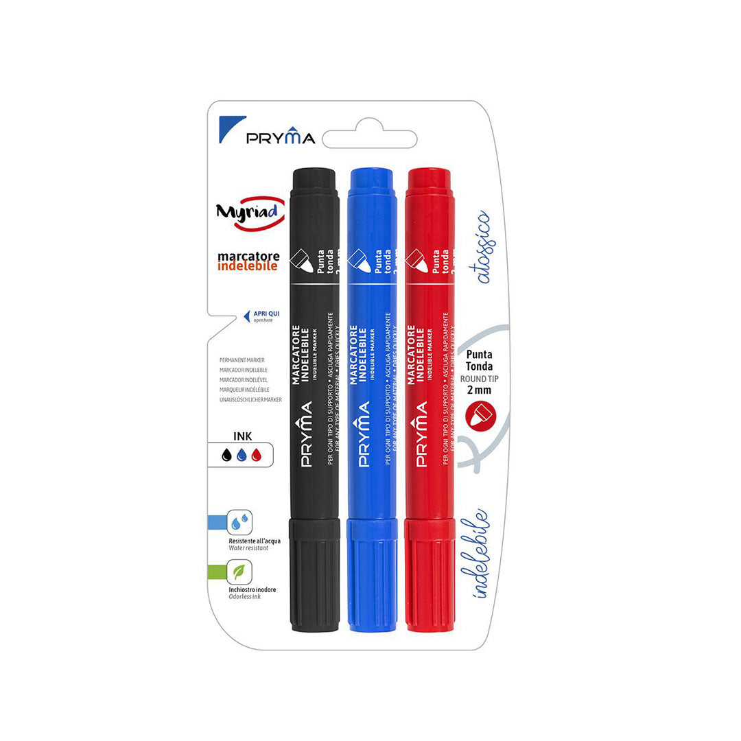 Marcatore Indelebile Punta Tonda | Nero, Blu, Rosso - 2 Mm