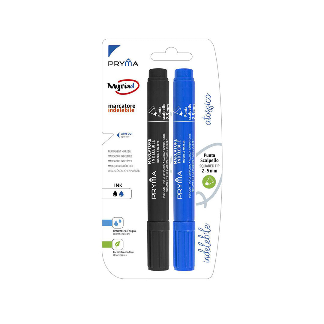Marcatore Indelebile Punta Scalpello | 2 Mm (Nero, Blu)