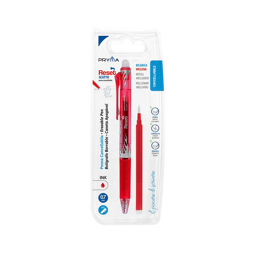 Penna Cancellabile a Scatto 0.7mm + Ricarica | Inchiostro Rosso, Punta Media, Scrittura Scorrevole e Cancellabile