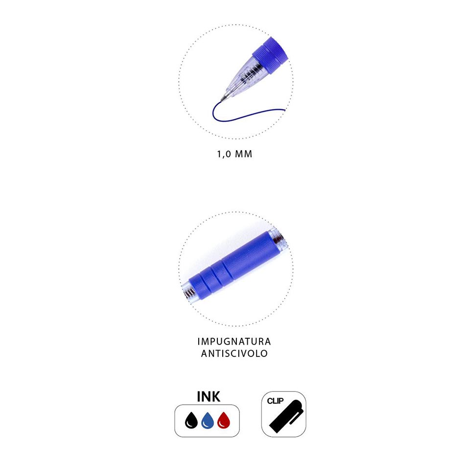 Penna Sfera Scatto Click 1Mm 6Pz Colori Assortiti