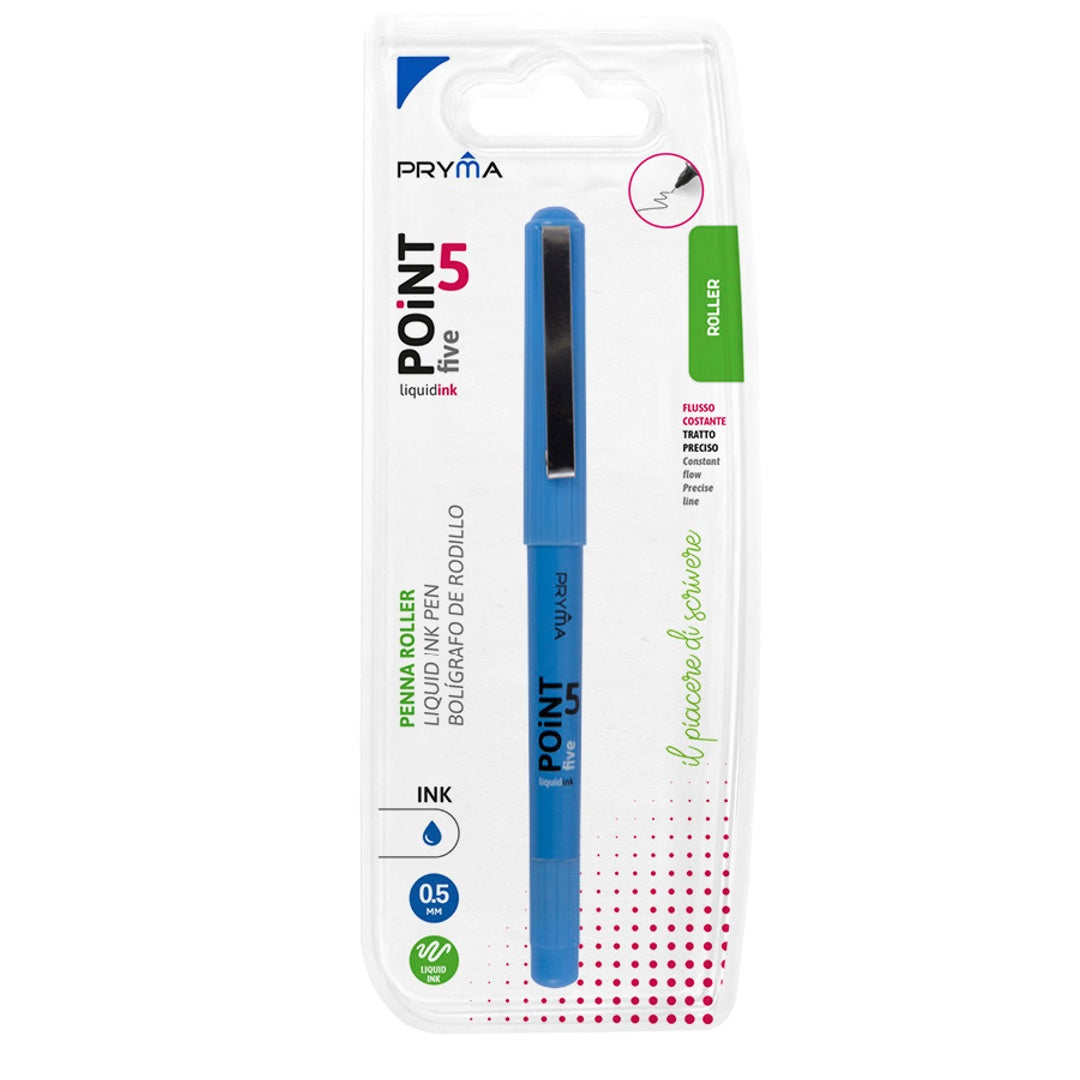 Pryma Penna Roller Point 0.5 Mm, Scrittura Scorrevole e Precisa, Ideale per Ufficio e Scuola (Blu)