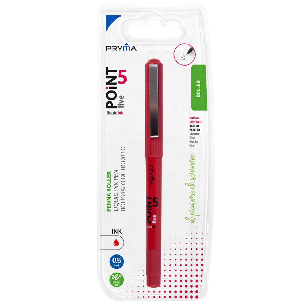 Pryma Penna Roller Point 0.5 Mm, Scrittura Scorrevole e Precisa, Ideale per Ufficio e Scuola (Rosso)