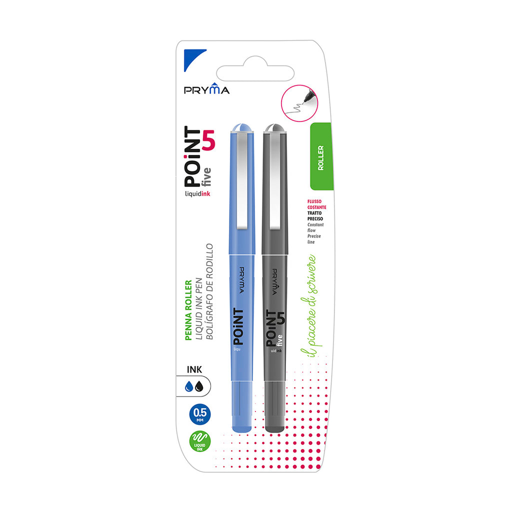 Penna Roller Point 5 0.5Mm 2Pz Nero-Blu