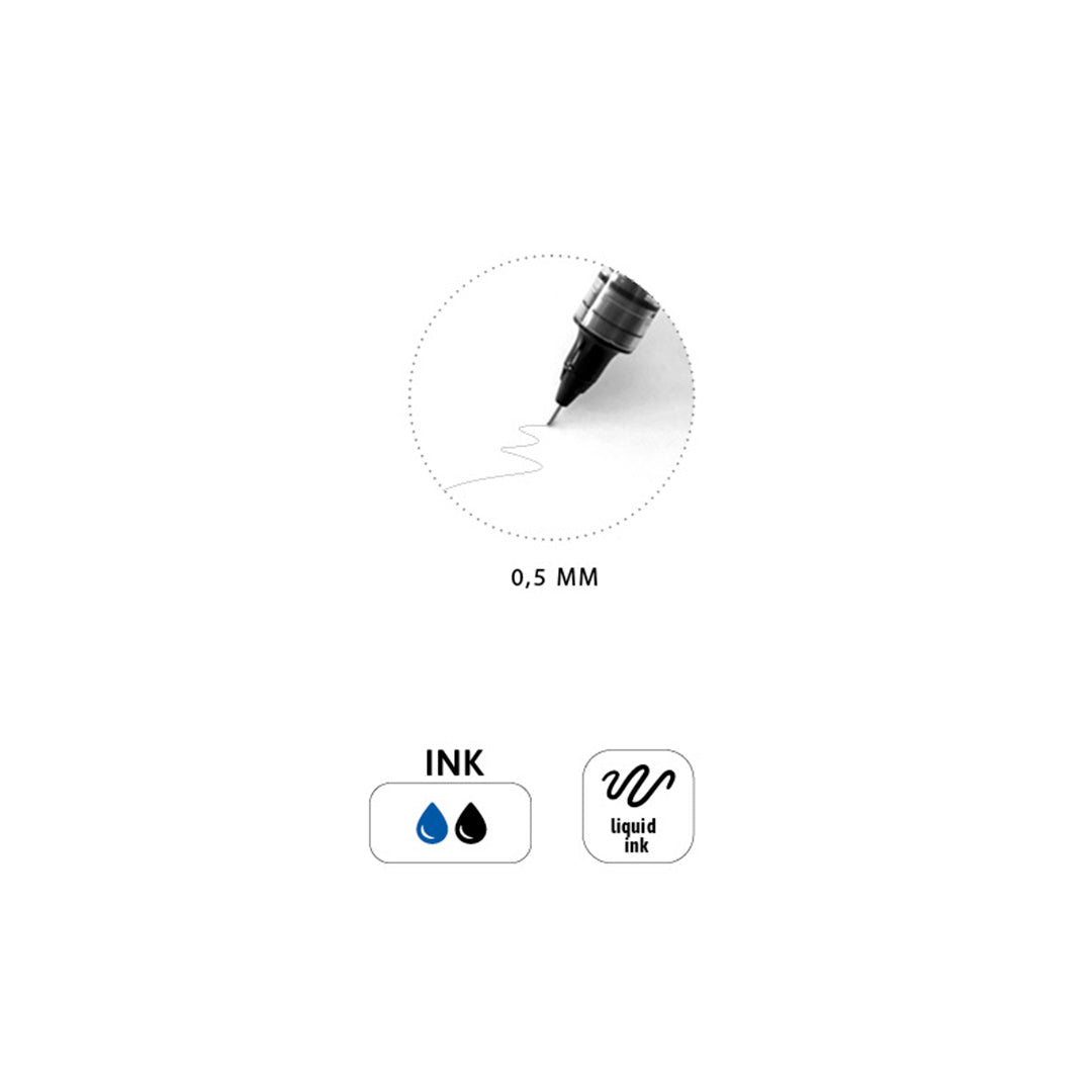 Penna Roller Point 5 0.5Mm 2Pz Nero-Blu