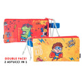 Pryma Astuccio Slim, Double Face, Doppia Zip, Portapenne Slim per Scuola Elementare e Infanzia, 22.5 X 12.5 Cm, 2 Zip, Bimbo Eroe e Dinosauro