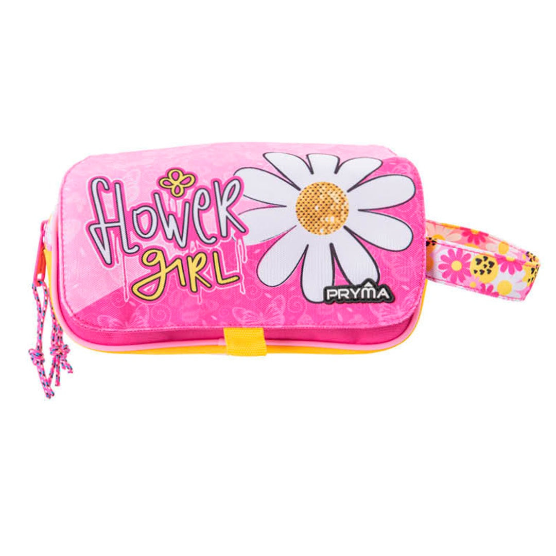 Pryma Astuccio Capiente 3 Scomparti, per Scuola Elementare e Media, 21 X 10.5 X 7 Cm, 3 Zip, Coperchio con Velcro con Etichetta Scrivibile (Margherita Bimba)