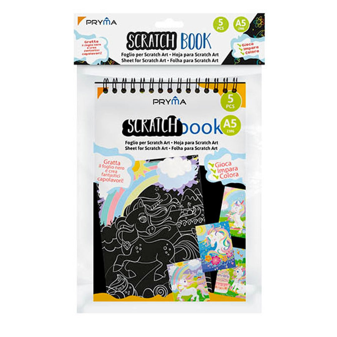 Pryma Scratch Book A5 14x20 cm – Album da Disegno Nero 230 g con 5 Fogli | Libro Creativo da Grattare per Bambini e Ragazzi (Bambine e Ragazze Modello 2)
