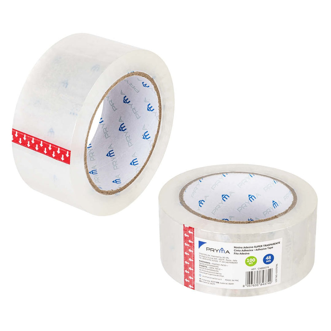 Pryma Nastro Adesivo per Pacchi Avana – 48 Mm X 100 M – Confezione 6 Rotoli | Nastro Imballaggio Resistente e Silenzioso (Trasparente)