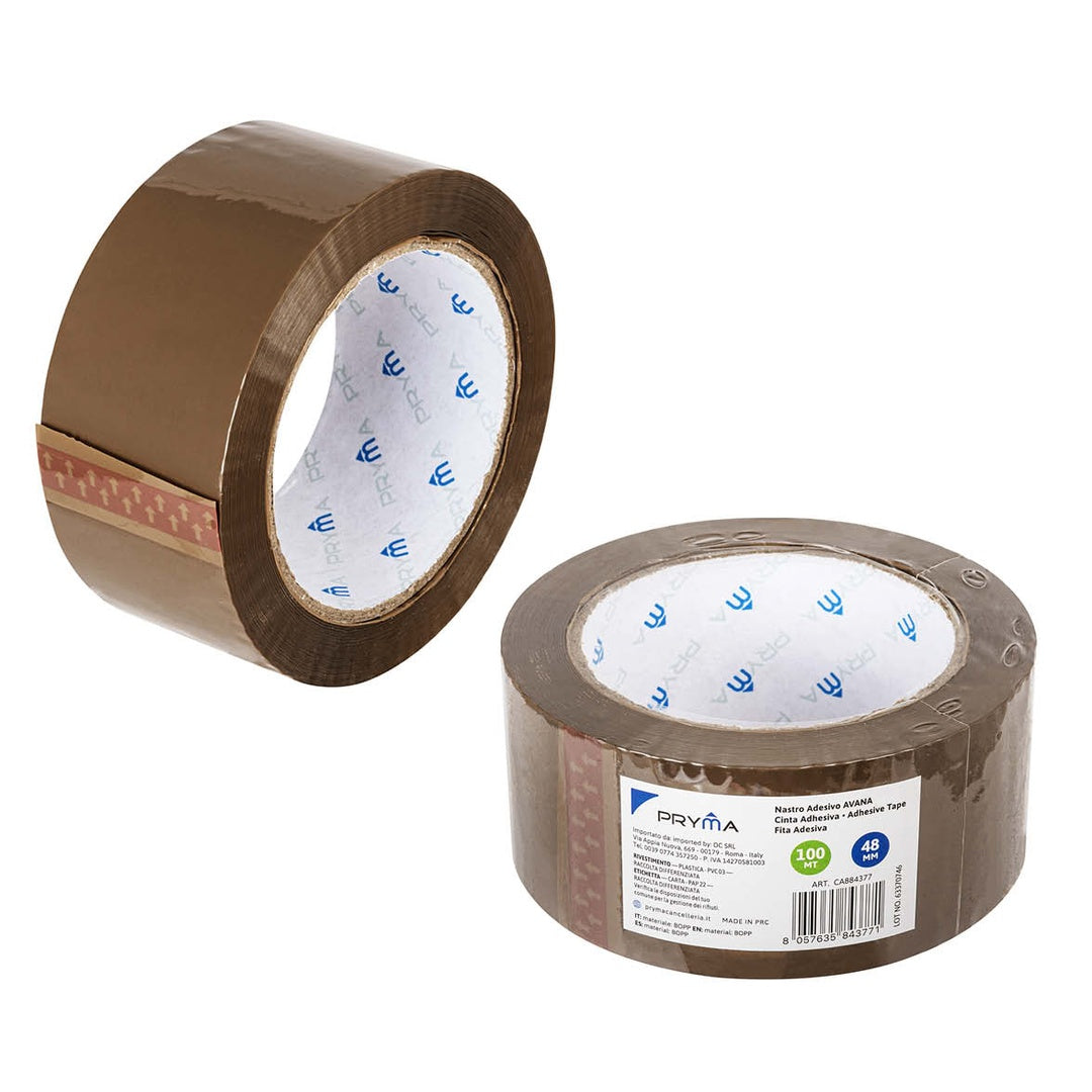 Pryma Nastro Adesivo per Pacchi Avana – 48 Mm X 100 M – Confezione 6 Rotoli | Nastro Imballaggio Resistente e Silenzioso