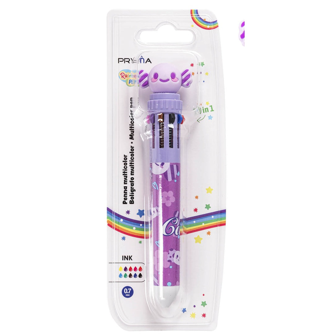 Pryma Penna a Sfera Cancellabile Multicolore 10 in 1 – Punta 0.7 mm – Penna a Sfera con 10 Colori Scrittura Scorrevole – Ideale per Bambini, Scuola e Diario (Fantasia Candy)