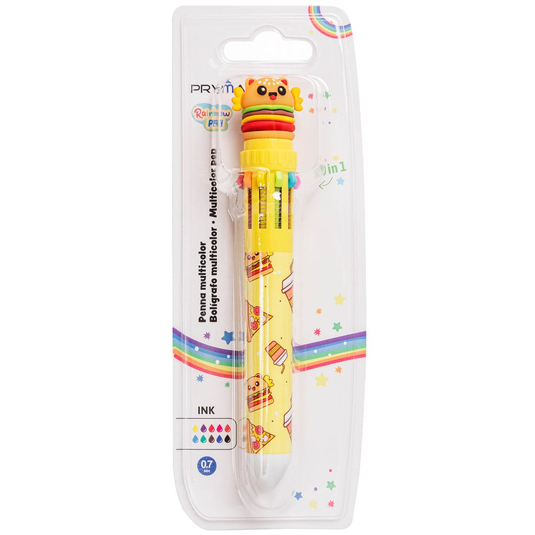Pryma Penna a Sfera Cancellabile Multicolore 10 in 1 – Punta 0.7 mm – Penna a Sfera con 10 Colori Scrittura Scorrevole – Ideale per Bambini, Scuola e Diario (Fantasia Food)