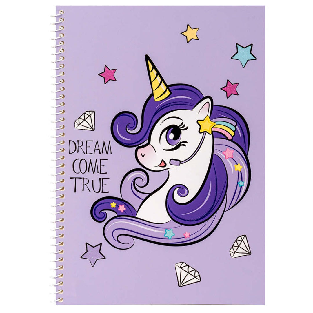 Pryma Quaderno a Spirale A5 80 Fogli – 18x25 Cm, Righe 1R, Copertina Morbida Fantasia Unicorno – Quaderno Scuola e Appunti - Confezione da 3 Pezzi