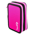 Pryma Astuccio 3 Zip 20x13x7 Cm - Astuccio Scolastico Multifunzionale con 3 Scomparti (Rosa e Nero)