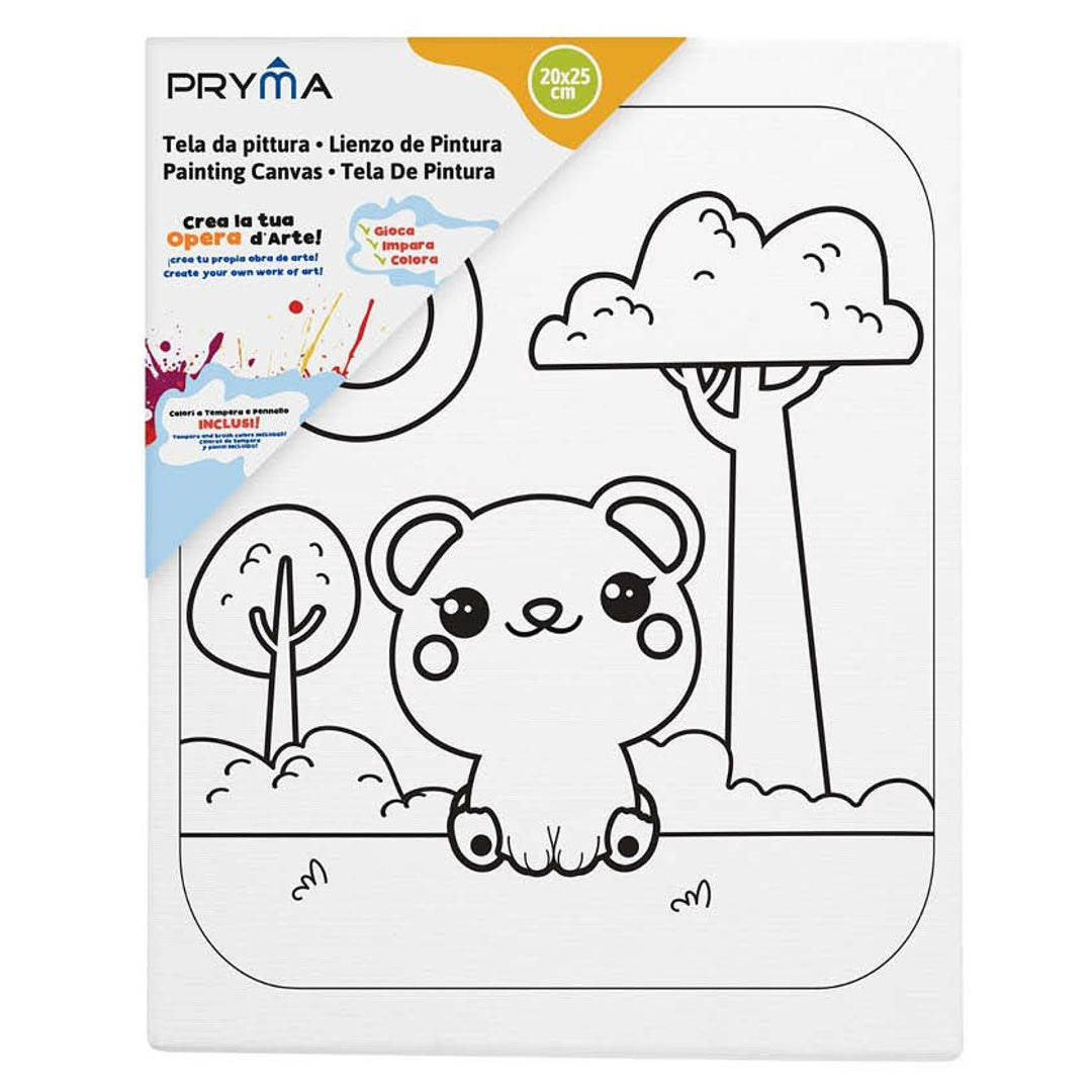 Pryma Set di 4 Tele da Colorare 20x25 Cm con Pennello e Colori – Kit Pittura per Bambini e Principianti, Attività Creativa e Educativa