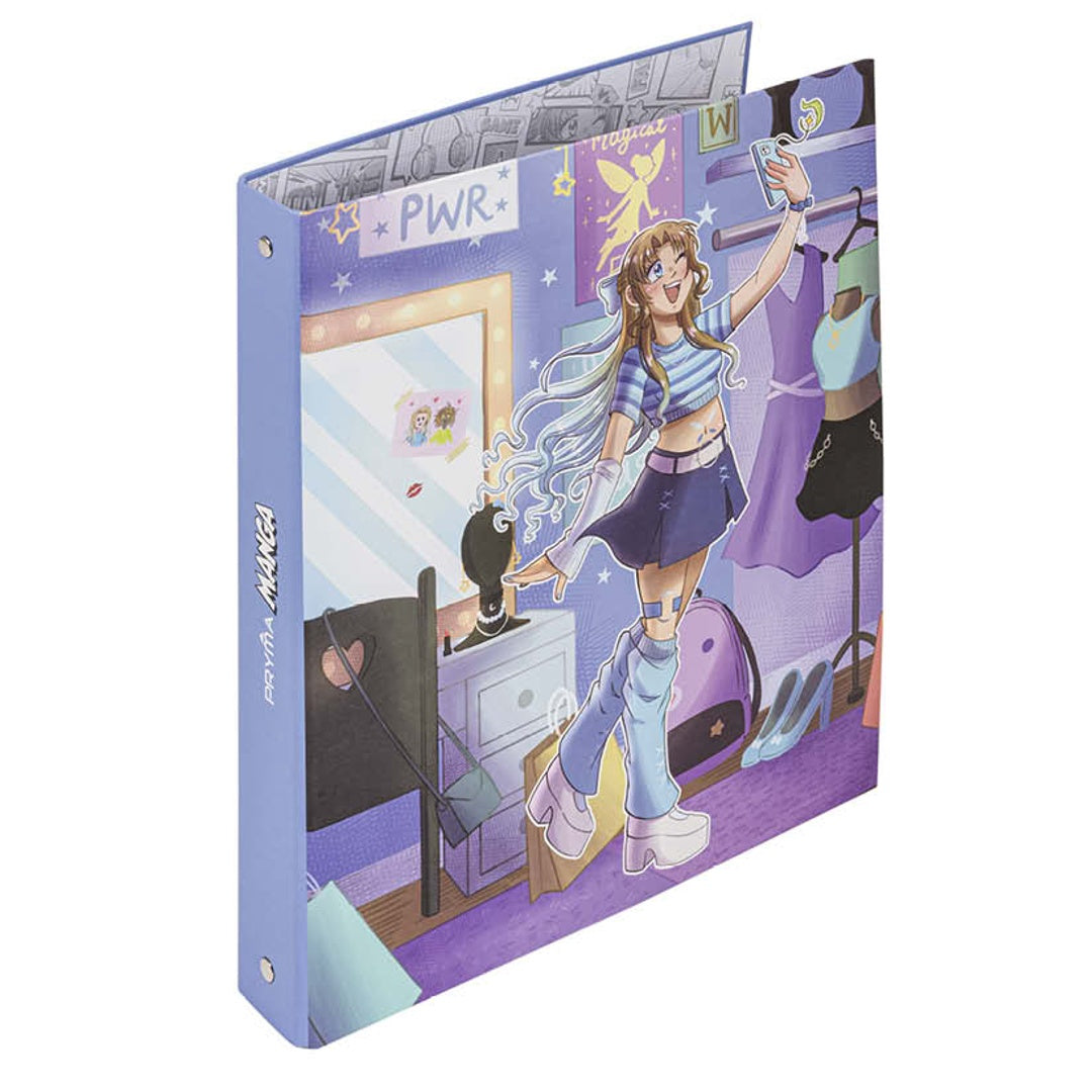 Pryma Raccoglitore 4 Anelli – Quaderno ad Anelli Formato A4 – Copertina Rigida Decorata – Organizer per Scuola, Ufficio e Archivio Documenti (Linea Manga Ragazze 2)