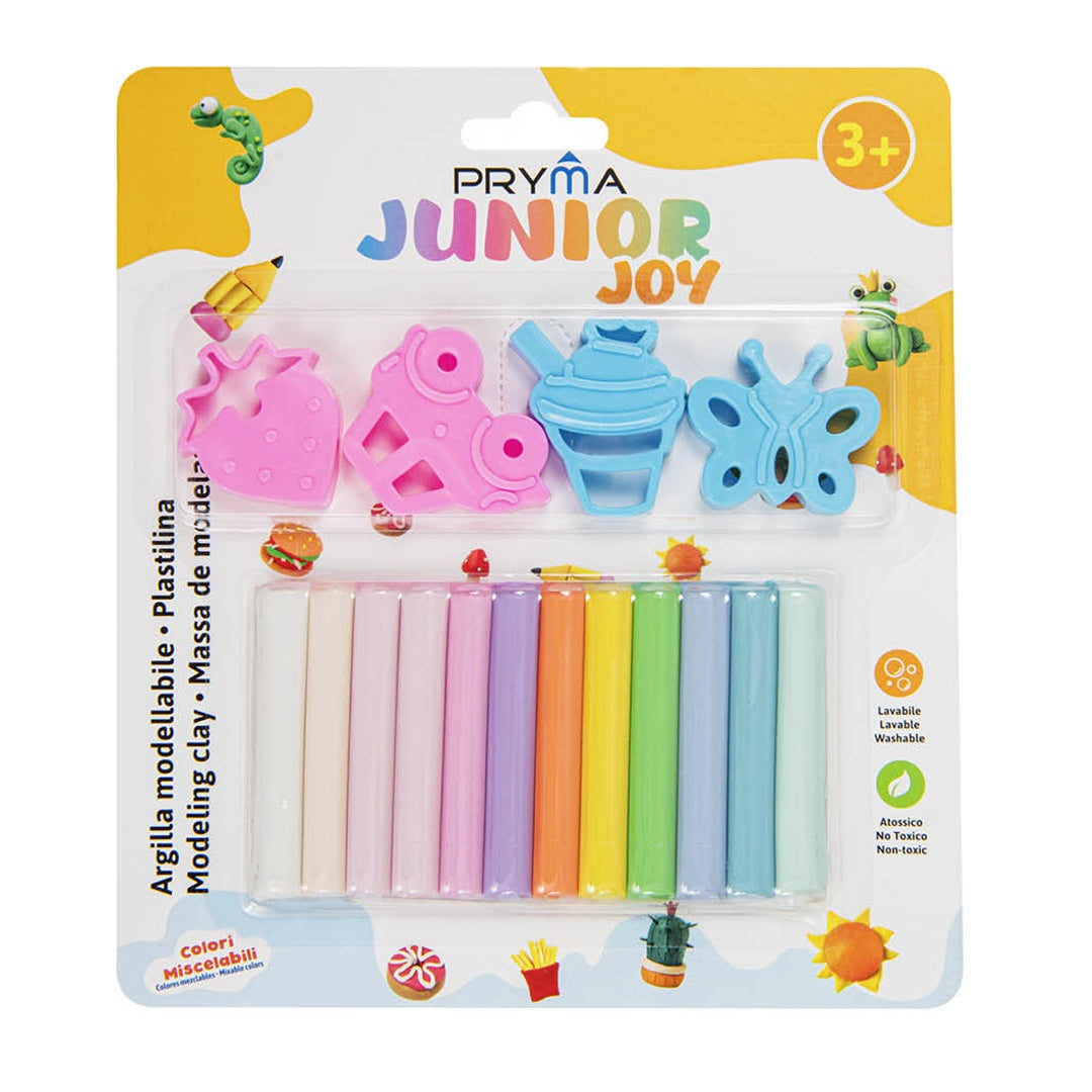 Pryma Argilla Modellabile Pastel | Set 12 Pezzi + Gadget | Morbida e Facile da Modellare | Ideale per Bambini e Creativi – Non Secca All’Aria