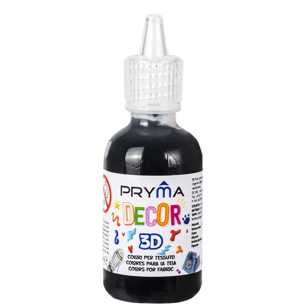 Pryma Colore Tessuto Nero 30ml 6pz – Vernice 3D per Stoffa Paintex, Permanente e Lavabile, Ideale per DIY, Personalizzazione Abbigliamento, Scarpe e Accessori