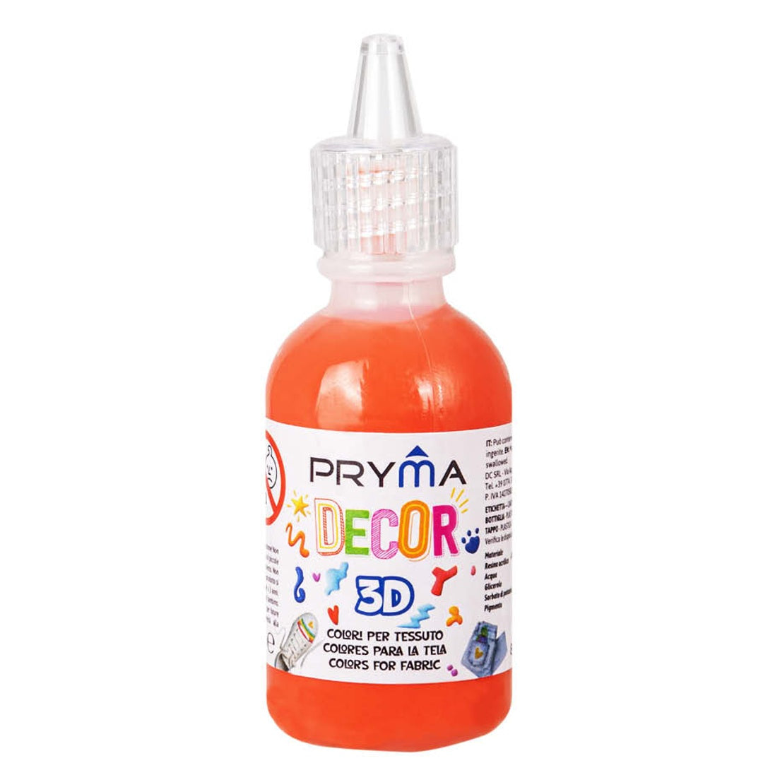 Pryma Colore Tessuto 30ml 6pz – Vernice 3D per Stoffa Paintex, Permanente e Lavabile, Ideale per DIY, Personalizzazione Abbigliamento, Scarpe e Accessori, Arancione