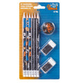 Pryma Set Scuola 9 Pezzi Fantasia Murales – 6 Matite, 2 Gomme e 1 Temperino, Kit Cancelleria per Bambini, Scuola e Tempo Libero