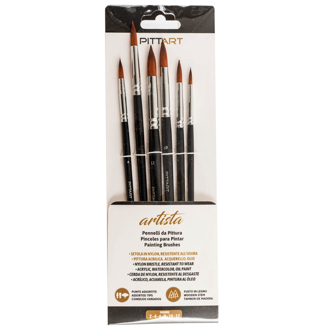 PRYMA Artista – Set di pennelli da pittura 6 pezzi, misure 2-4-6-8-10-12 – Pennelli professionali per acrilico, olio e acquerello – per artisti, hobby e belle arti (Punta fina)