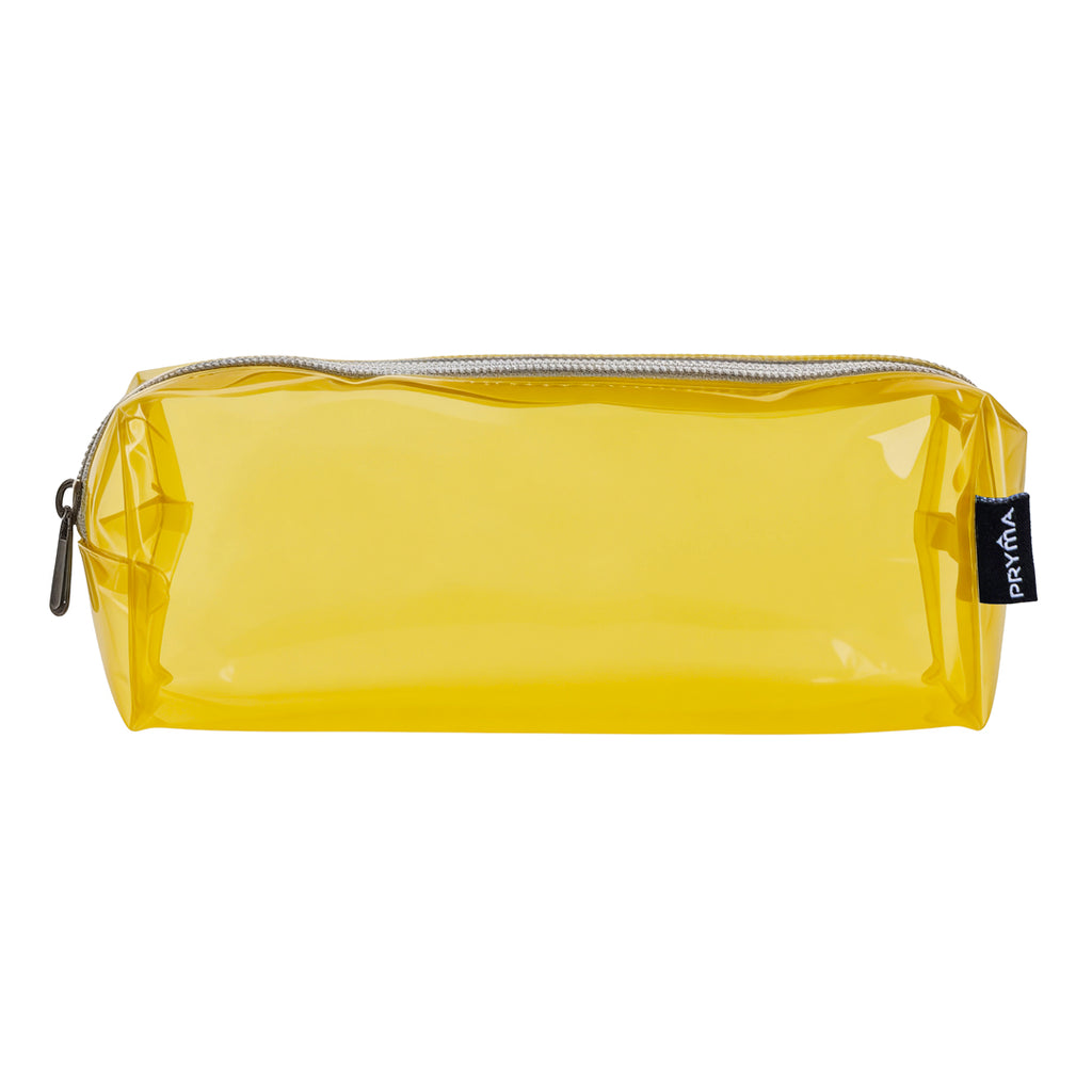 PRYMA Astuccio in PVC Trasparente, 21x5x7cm Giallo – Portapenne Impermeabile e Resistente con Cerniera, Organizer Minima