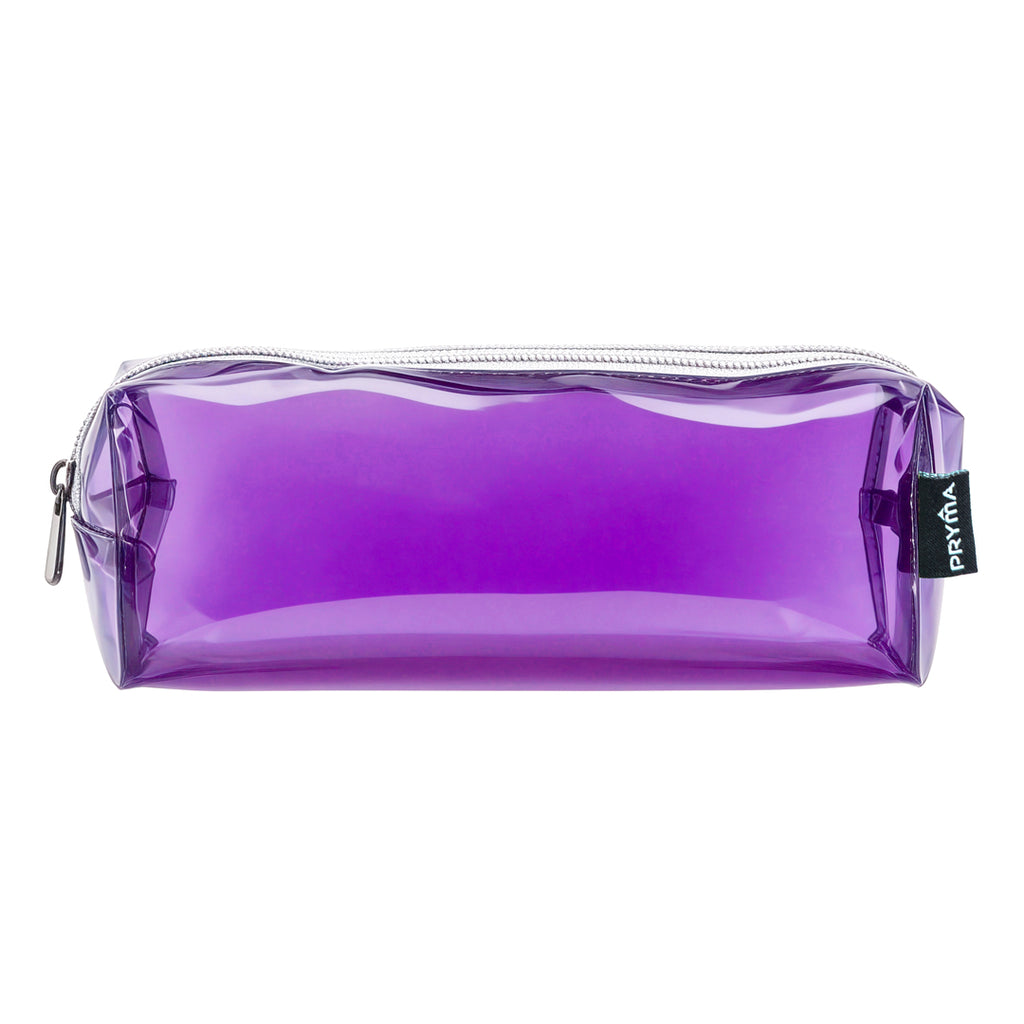 PRYMA Astuccio in PVC Trasparente, 21x5x7cm Viola – Portapenne Impermeabile e Resistente con Cerniera, Organizer Minimal