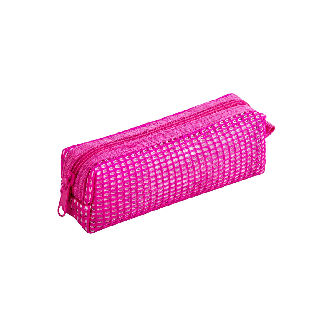 PRYMA Astuccio Slim in Tessuto Mesh Rosa, 20x4.5x4.5cm – Portapenne a Rete con Cerniera Fluo, Organizer Traspirante e Re