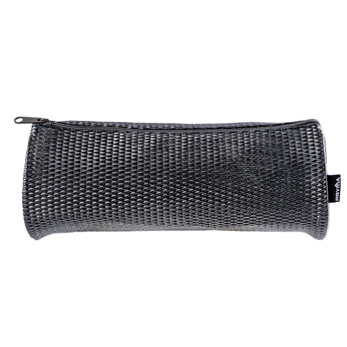 PRYMA Astuccio Cilindrico in Tessuto Mesh Nero, 22x8cm – Portapenne a Tombolo con Cerniera, Organizer Traspirante e Capi