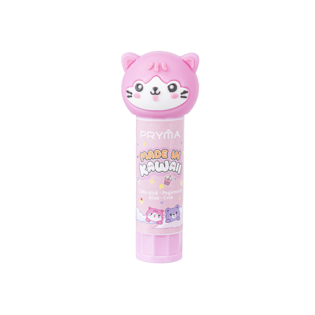 PRYMA Colla Stick Kawaii Rosa (Gattino) 9g – Colla Forte in Stick a Base d'Acqua con Tappo Personaggio 3D, Articoli Scol