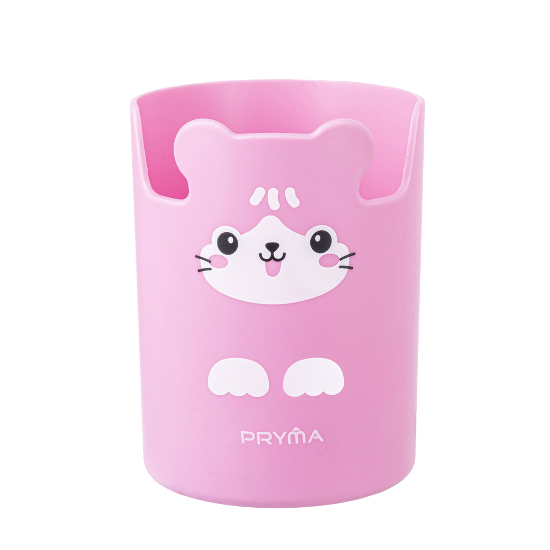 PRYMA Portapenne da Scrivania Kawaii Rosa (Gattino), 7.5 x 10.5 cm – Organizer Portapenne per Cameretta, Contenitore Por