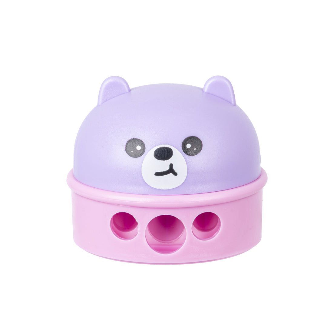 PRYMA Temperino 3 Fori Kawaii Lilla (Orsetto), 6 x 6 x 5 cm – Temperamatite con Serbatoio per Matite Standard, Grandi e 
