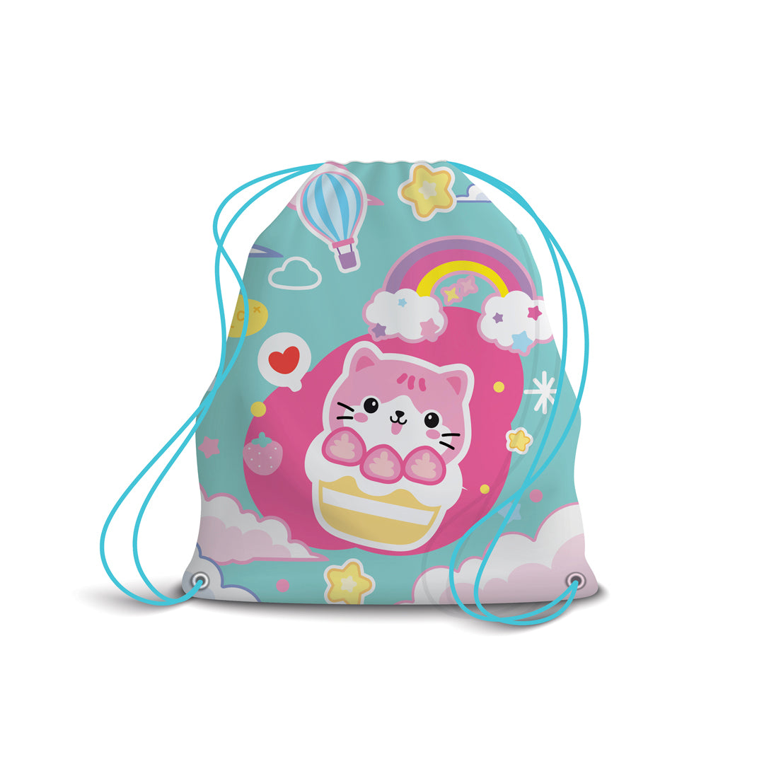 Zaino a Sacco Kawaii Azzurro e Rosa (Gattino)
