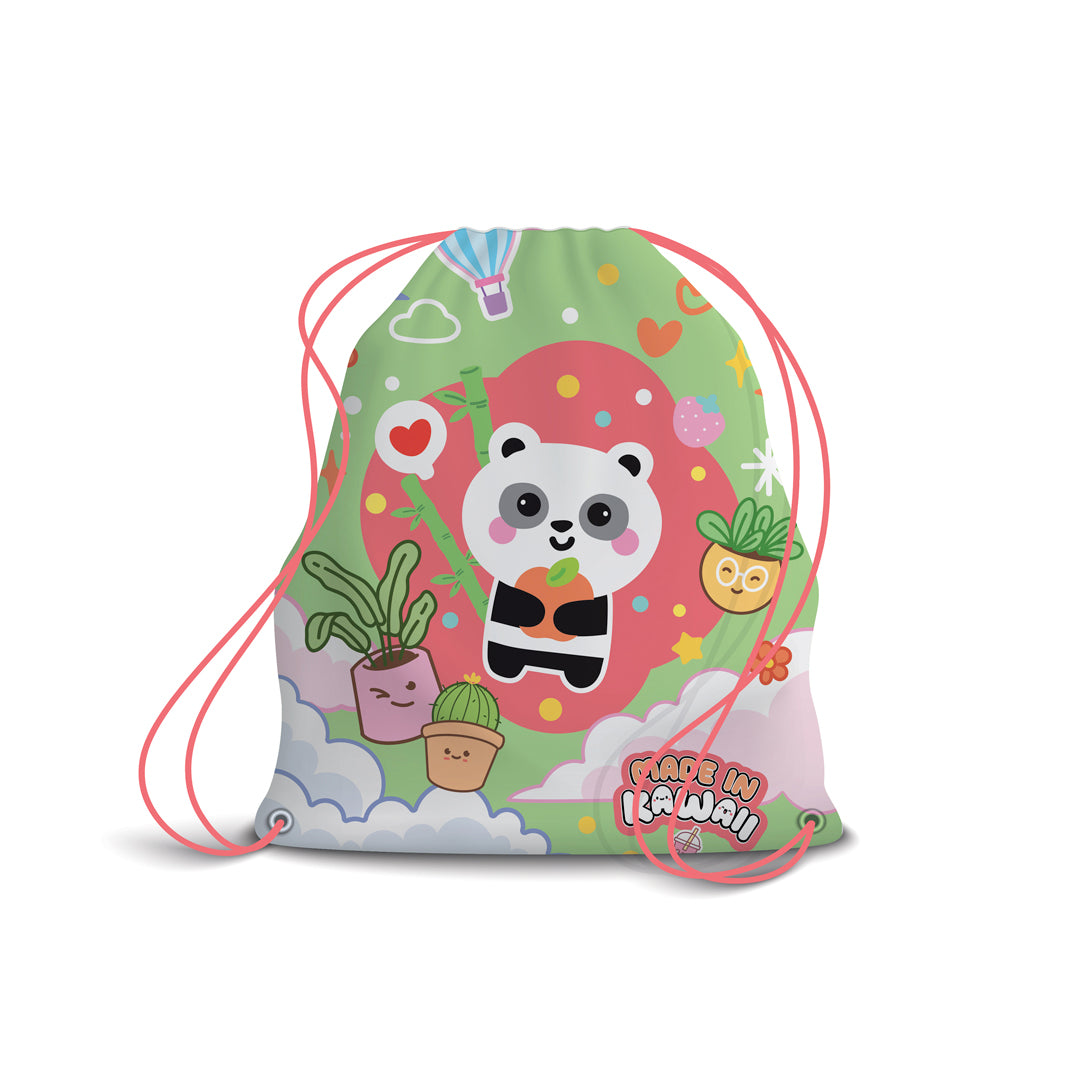 Zaino a Sacco Kawaii Verde e Bianco (Panda)