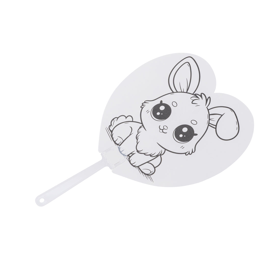 Junior Joy Set 2 Ventagli da Colorare per Bambini, Altezza 17 cm – Forma Cuore Coniglietto