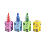 Glow Pop Set Evidenziatori per Bambini a Forma di Robot Componibili, 4 Colori Fluorescenti Impilabili